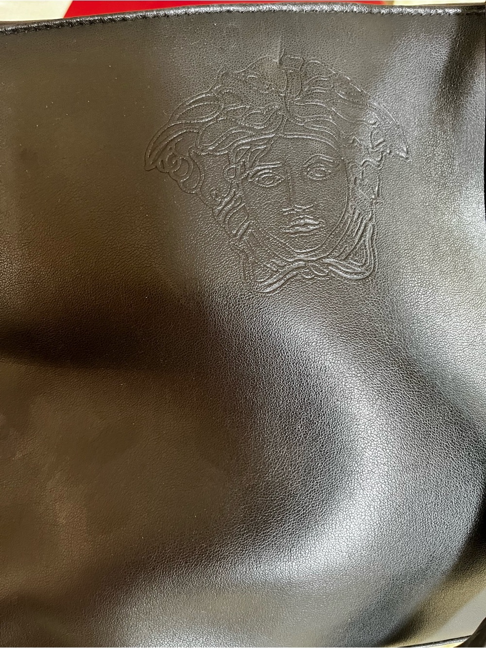 Versace Black Leather Shoulder Bag with Embossed Medusa